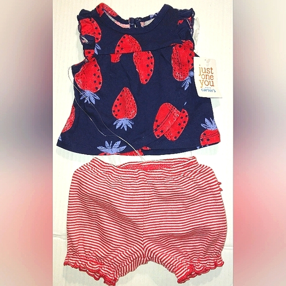 ☆NWT☆Sweet 🍓 Strawberry NB Carter's Girl 3 Piece Fireworks Short Set☆Adorable - Picture 5 of 11